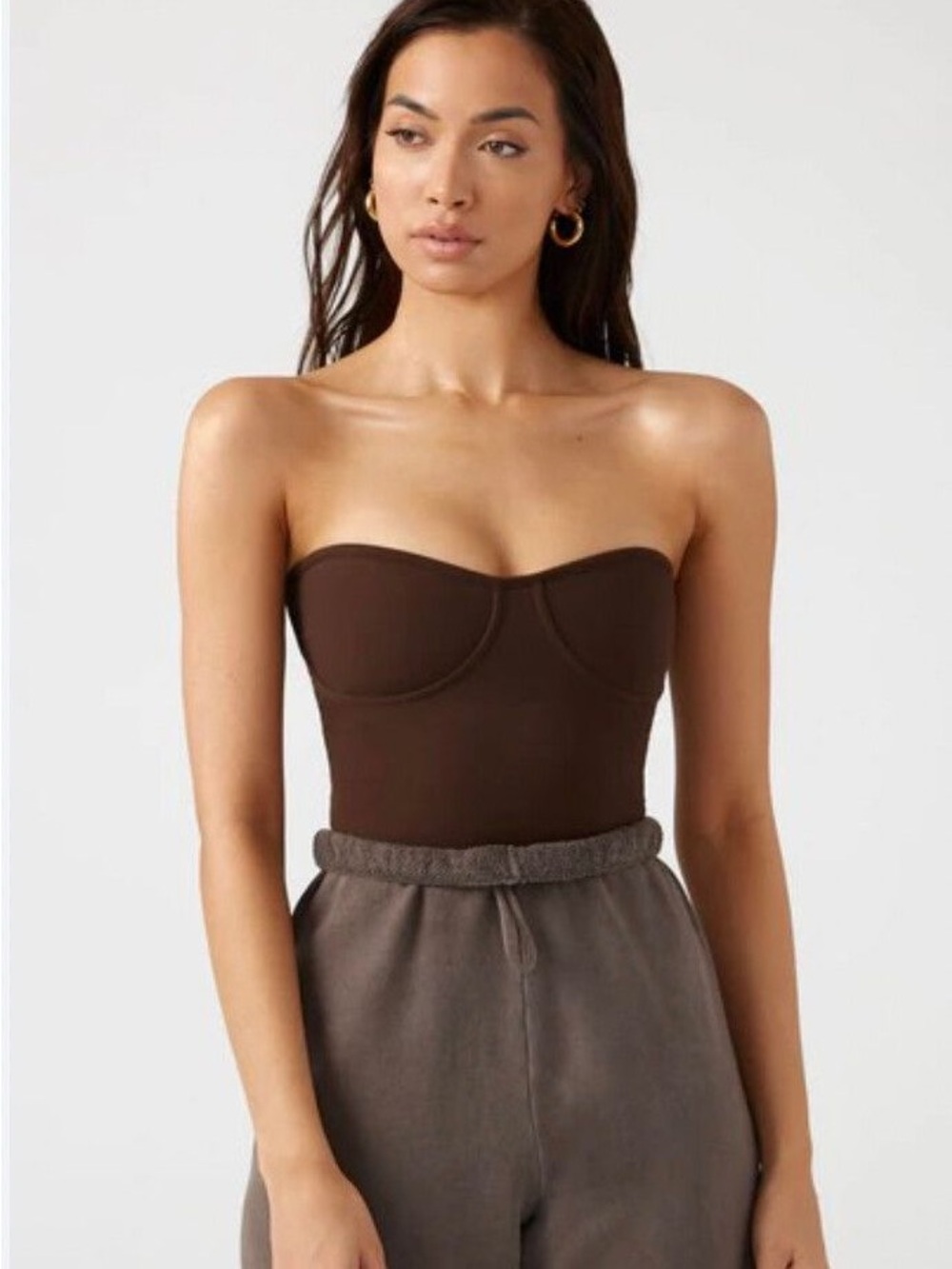 EUC Joah Brown Bustier Tube Top in Sueded Umber (Dark Brown)